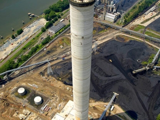 photograph of power plant smoke stack