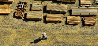 photo of a construction worker from above