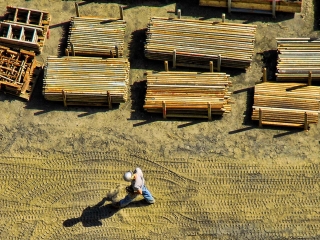 photo of a construction worker from above