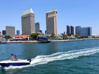 san diego bay and speed boat