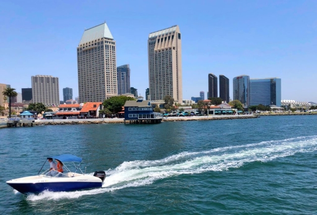 san diego bay and speed boat