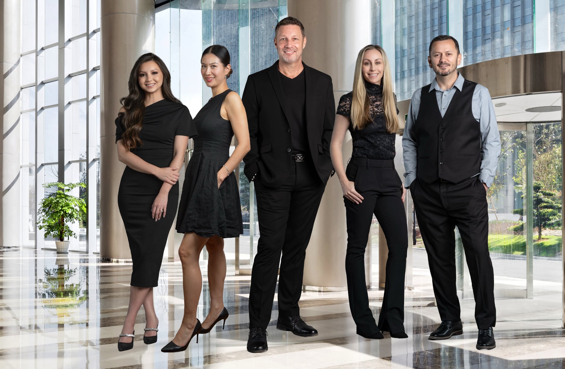 corporate group in lobby corporate group in lobby