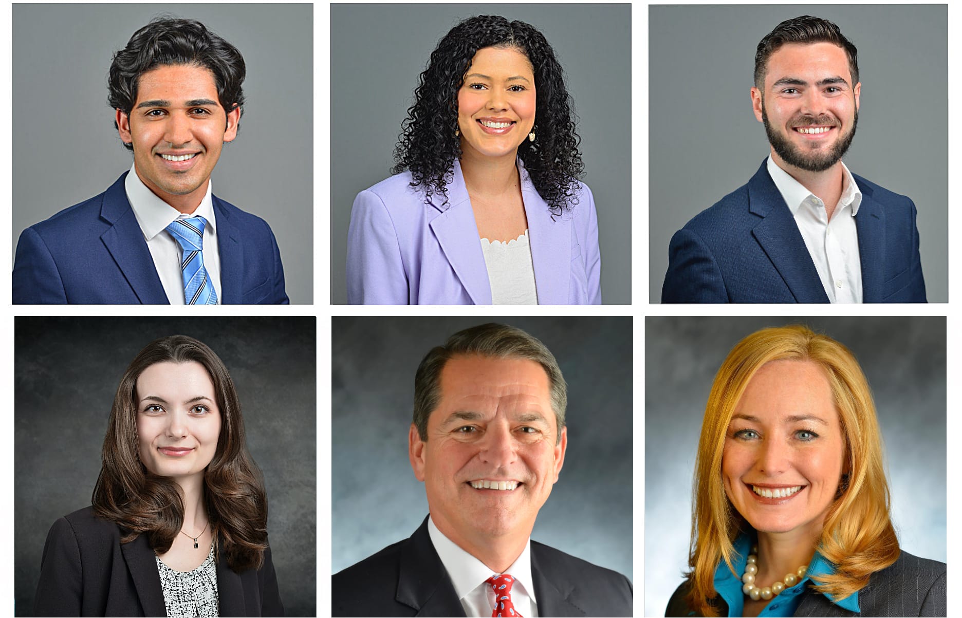 professional headshot image of young lady with brown hair and a grey backdrop