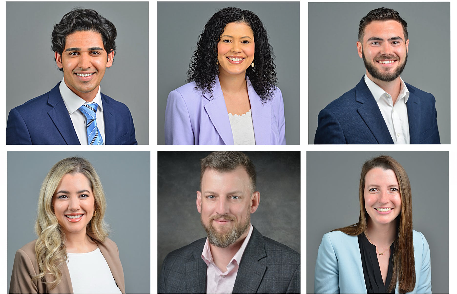 professional headshot image of young lady with brown hair and a grey backdrop